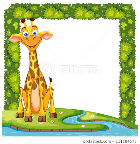 Cheerful Giraffe in a Lush Green Frame 111594573