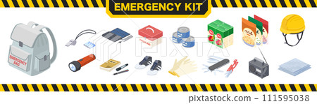 Isometric illustration set of disaster prevention goods Isometric illustration set of disaster prevention goods 111595038