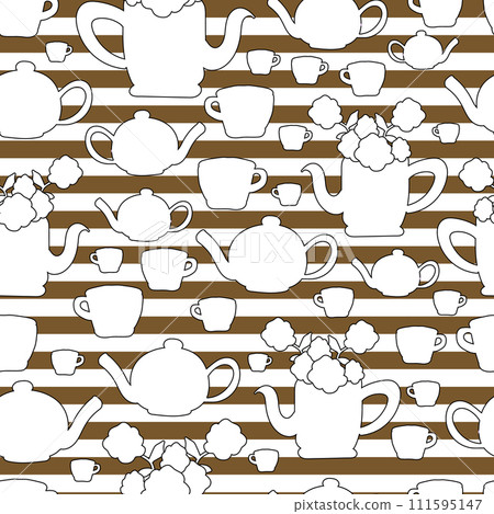 vector hand drawn garden tea party elements seamless pattern perfect for wrapping paper, invitations, high tea, paper plates, napkins, stationary, wallpaper, projects, fabric, aprons, kitchen apparel 111595147