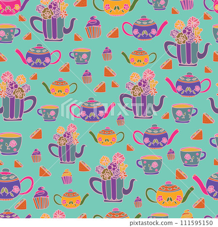 vector hand drawn garden tea party elements seamless pattern perfect for wrapping paper, invitations, high tea, paper plates, napkins, stationary, wallpaper, projects, fabric, aprons, kitchen apparel vector hand drawn garden tea party elements seamless pattern perfect for wrapping paper, invitations, high tea, paper plates, napkins, stationary, wallpaper, projects, fabric, aprons, kitchen apparel 111595150