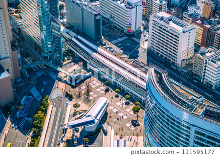 Yokohama cityscape in Japan The city of Yokohama. View of Sakuragicho Station and the station building on the Ropeway Sakuragicho side 111595177