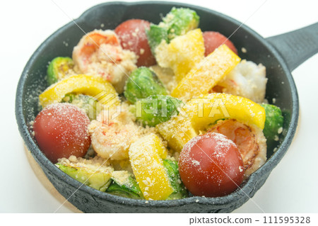 Grilled vegetable and shrimp salad Grilled vegetable and shrimp salad 111595328