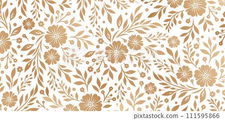 Seamless pattern with decorative flowers golden colors isolated Floral background for Fashionable modern wallpaper or textiles, books cover, Digital interfaces, print designs template materials papers 111595866