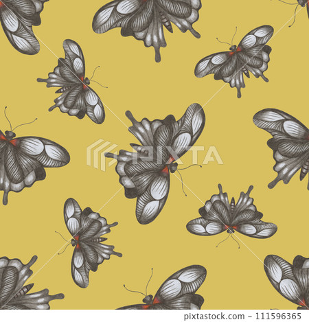 Seamless Pattern with Colorful Butterflies on Yellow Background. Seamless Pattern with Colorful Butterflies on Yellow Background. 111596365