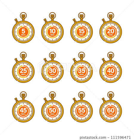 Illustration material: Golden stopwatch icon set (5 minute increments) Illustration material: Golden stopwatch icon set (5 minute increments) 111596471