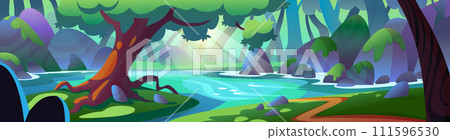 Summer forest landscape with lake Summer forest landscape with lake 111596530