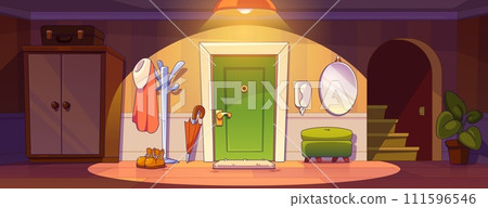 House hallway interior with entrance door House hallway interior with entrance door 111596546