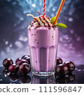 Delicious chokeberry milkshake with a straw Delicious chokeberry milkshake with a straw 111596847