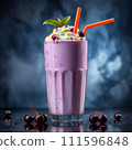 Delicious chokeberry milkshake with a straw Delicious chokeberry milkshake with a straw 111596848