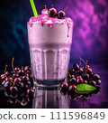 Delicious chokeberry milkshake with a straw Delicious chokeberry milkshake with a straw 111596849