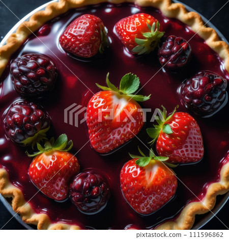 Delicious forest fruit tart, top shot Delicious forest fruit tart, top shot 111596862