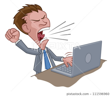 Angry Business Man Boss Shouting at Laptop Cartoon 111596960