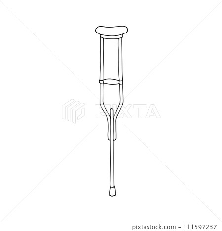 Crutches clipart doodle style. Underarm crutche hand-drawn vector illustration. Hospital and medical concept. Healthcare crook walker on white backdrop. 111597237