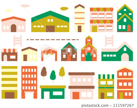 簡單的建築插圖集,色彩繽紛 簡單的建築插圖集,色彩繽紛 111597267