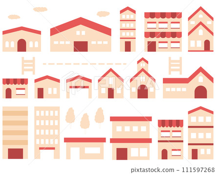 簡單的建築插圖集，紅色 111597268