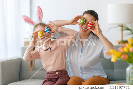 Family celebrating Easter Family celebrating Easter 111597761