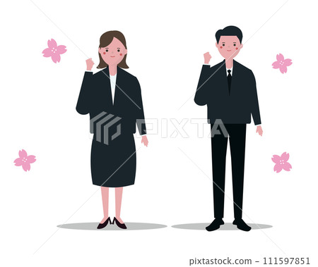 New employees, male and female, do a fist pump. vector illustration 111597851