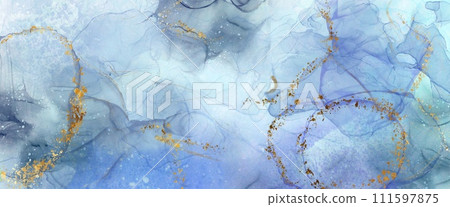 酷炫的藍色和金色水墨藝術質感 111597875
