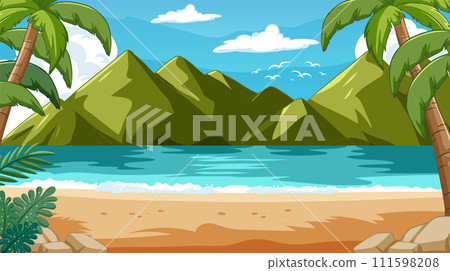 Tropical Beach Paradise Vector Illustration Tropical Beach Paradise Vector Illustration 111598208
