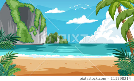 Tropical Beach Paradise Vector Illustration Tropical Beach Paradise Vector Illustration 111598214
