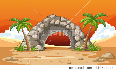 Desert Oasis Stone Archway Illustration 111598248