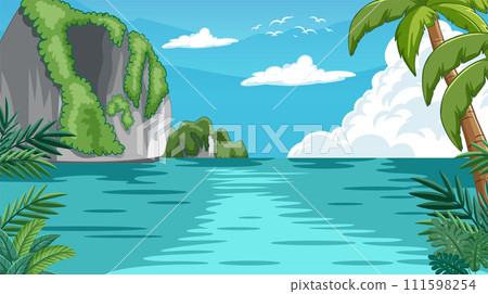 Tropical Paradise Island Vector Illustration Tropical Paradise Island Vector Illustration 111598254