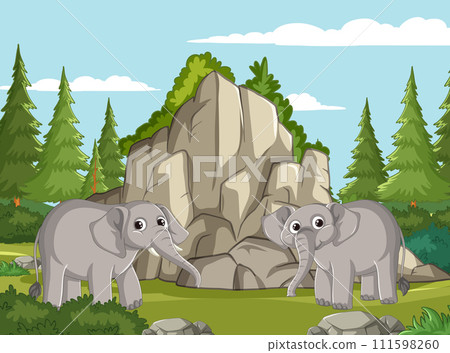 Elephants by the Rocky Outcrop 111598260