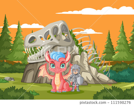Knight and Dragon Friends in Fantasy Land Knight and Dragon Friends in Fantasy Land 111598276
