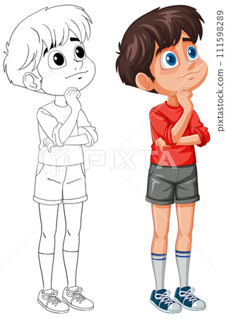 Contemplative Boys in Vector Illustration 111598289