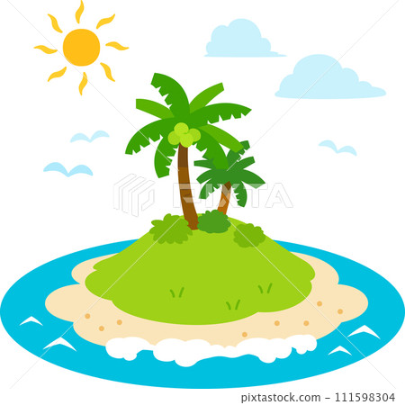 A small island with palm trees, an uninhabited island 111598304