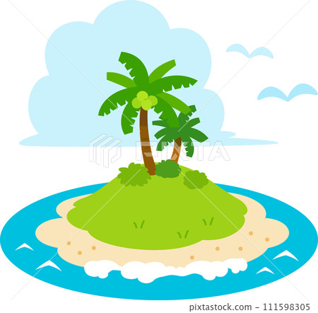 A small island with palm trees, an uninhabited island A small island with palm trees, an uninhabited island 111598305