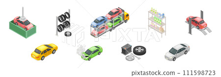 Auto Service and Car Diagnostic Isometric Vector Set Auto Service and Car Diagnostic Isometric Vector Set 111598723