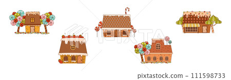 Sweet Candy House of Pastry and Sugary Glazing Vector Set Sweet Candy House of Pastry and Sugary Glazing Vector Set 111598733