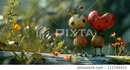 AI-generated content. couple of romantic dolls made out of plants, generative ai 111598832