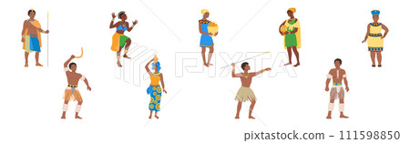 African People Character in Traditional Tribal Clothing Vector Set African People Character in Traditional Tribal Clothing Vector Set 111598850