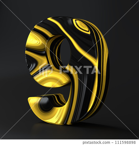Luxury Black and Gold number nine texture symbol 9 background. Panoramic Marbling texture design Luxury Black and Gold number nine texture symbol 9 background. Panoramic Marbling texture design 111598898
