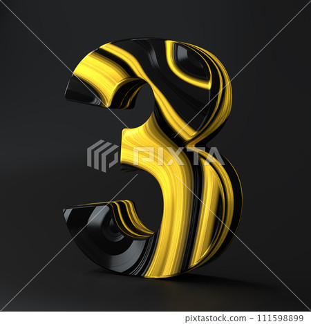 Luxury Black and Gold number three texture symbol 3 background. Panoramic Marbling texture design Luxury Black and Gold number three texture symbol 3 background. Panoramic Marbling texture design 111598899