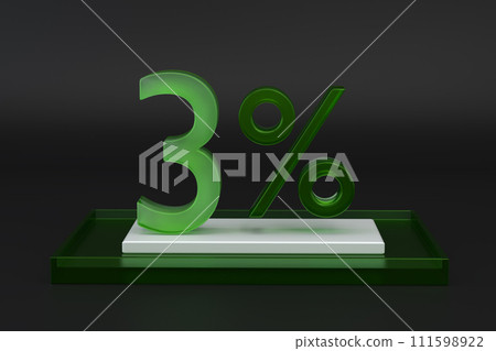 Green Glass three percent or 3 in black studio background Green Glass three percent or 3 in black studio background 111598922