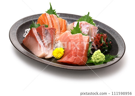 Assorted sashimi. Tuna, medium fatty tuna, salmon, yellowtail, and sea bream. 111598956