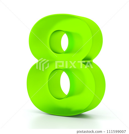 Number eight with green glass material. 3d symbol for graphic design, presentation or background 111599007