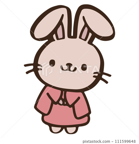 cute Cartoon rabbit wearing a pink coqutte japanese dress . Easter day 111599648
