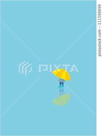 一個男孩撐著雨傘站在雨中的插畫 111599899