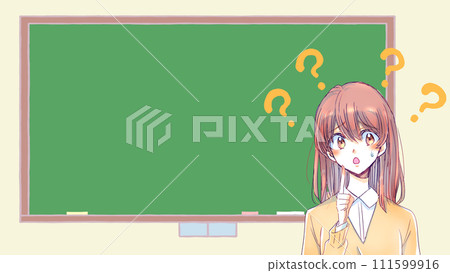 Female student with doubts blackboard 111599916