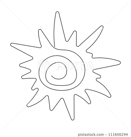 Continuous line art circle sun, single line sketch,doodle isolated on white background. Abstract modern icon hand drawn element 111600294