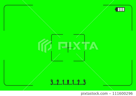 Green screen chroma key background, viewfinder camera frame, video film screen template, overlay. Cinema display with grid. 111600296