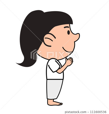 Buddhist woman pay respect with Thai style with sitting pose 111600536