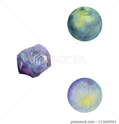 Hand drawn watercolor illustration precious semiprecious jewel gem crystal chakra birth stone. Moonstone fluorite beads. Set of objects isolated white background. Design print, shop, jewelry, fashion Hand drawn watercolor illustration precious semiprecious jewel gem crystal chakra birth stone. Moonstone fluorite beads. Set of objects isolated white background. Design print, shop, jewelry, fashion 111600561