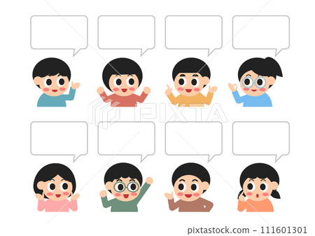 Illustration of smiling children and speech bubbles 111601301
