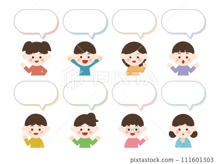 Illustration of smiling children and speech bubbles 111601303