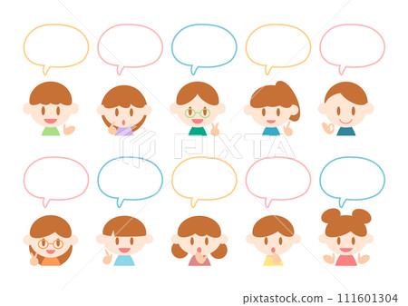 Illustration of smiling children and speech bubbles 111601304